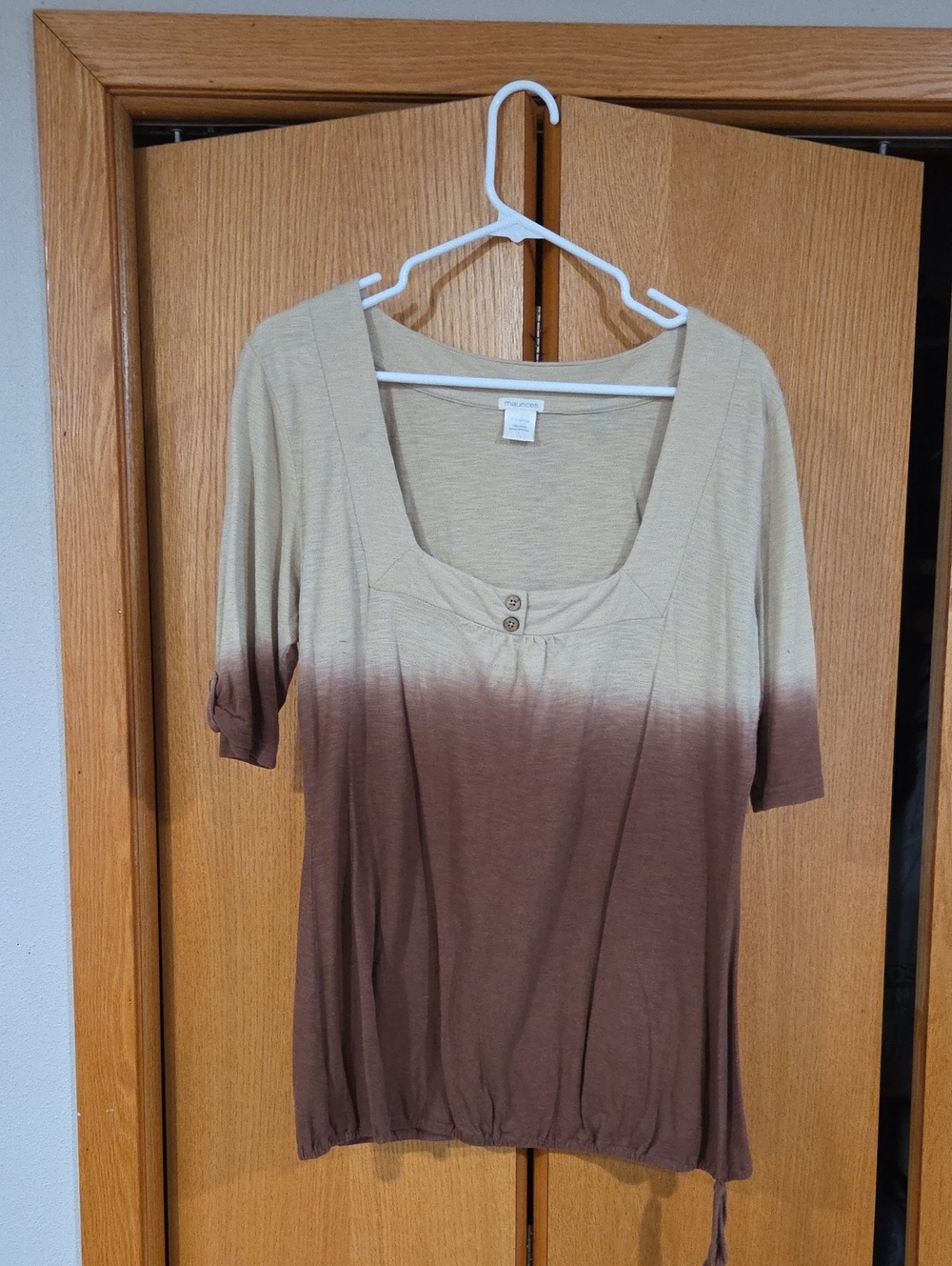Beige to Brown Ombre Scoop Neck Short Sleeve Top